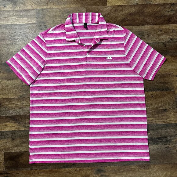 NWOT Adidas Two Color Striped Golf Polo Shirt Mens 2XL Fuchsia White - Picture 1 of 4